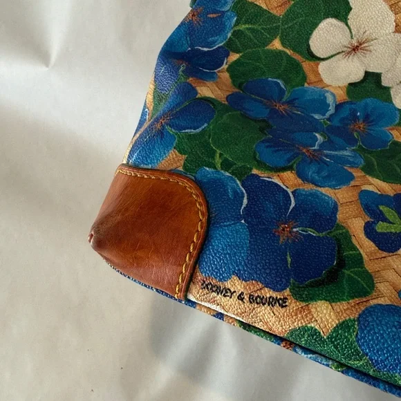 Dooney & Bourke Pansy Domed Satchel Yellow Blue Tan White Floral Leather - Picture 4 of 14